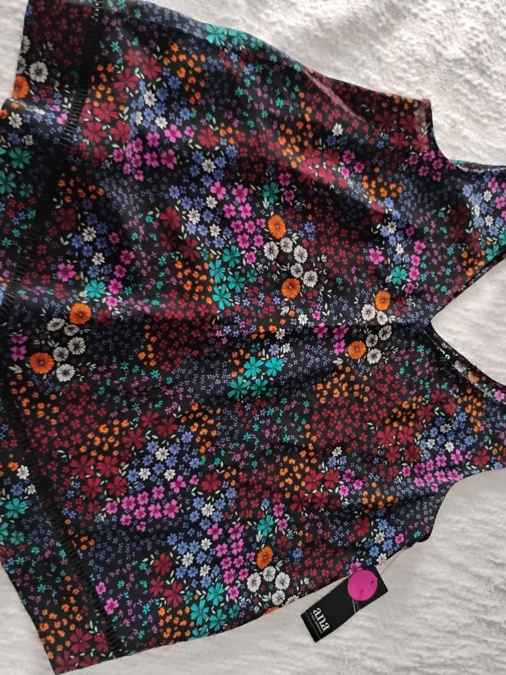 a.n.a Black Floral Tank Top with Teal Pink Orange Accents